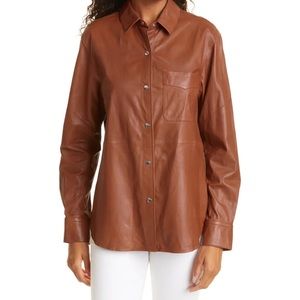 Rag & Bone Women Brown Leather Button Down Shirt in Large